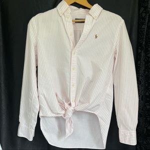 Ralph Lauren Pink Striped Front Knot Button Down